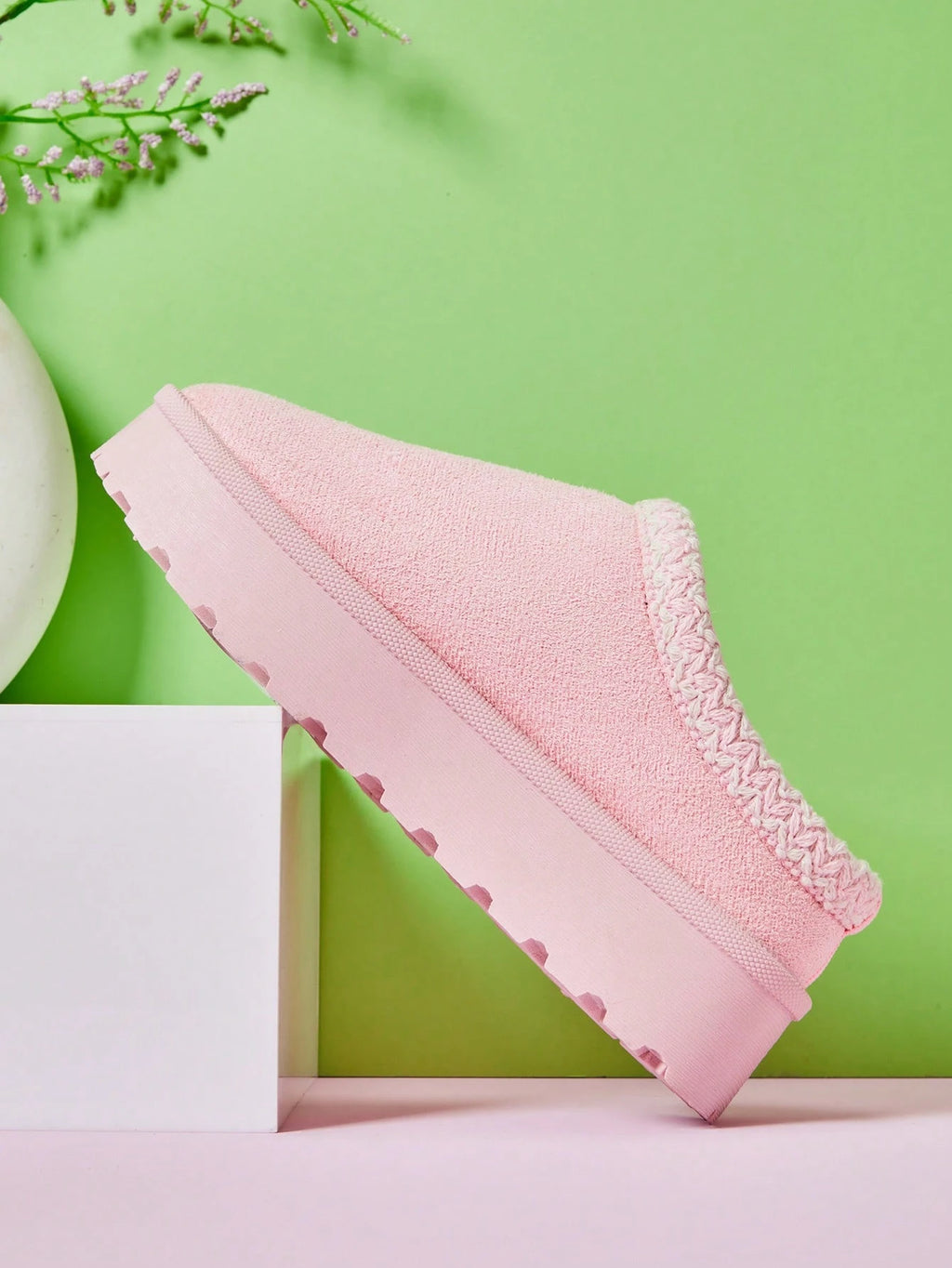 Mini mi Kids' Braided Collar Suede Fabric Slip-On Platform Clogs