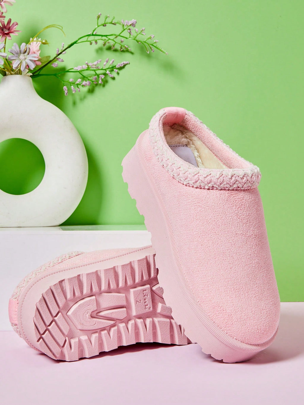 Mini mi Kids' Braided Collar Suede Fabric Slip-On Platform Clogs