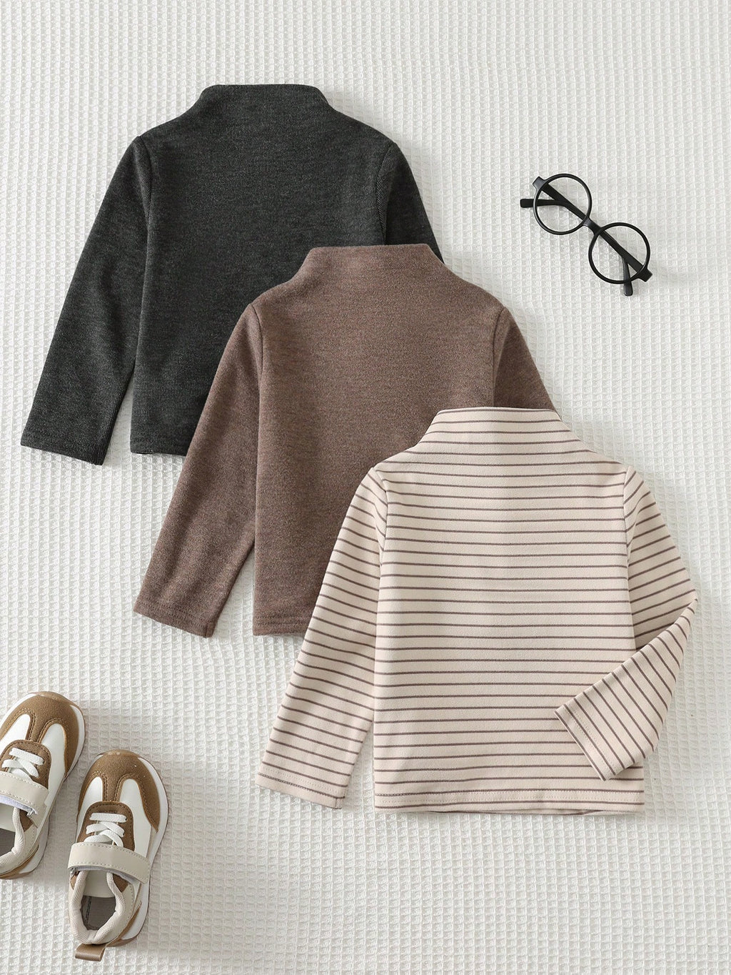 Ensemble de 3 hauts en maille unis et rayés Bambinoo x Cozy Pixies pour garçons
