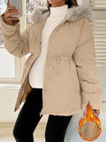 Manteau de maternité kaki matelassé à capuche avec cordon de serrage et doublure thermique