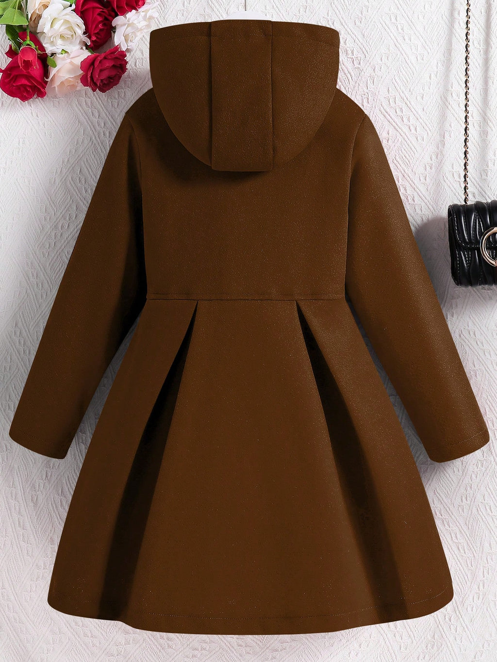 Girls' Red Ruffle Trim Hooded Overcoat