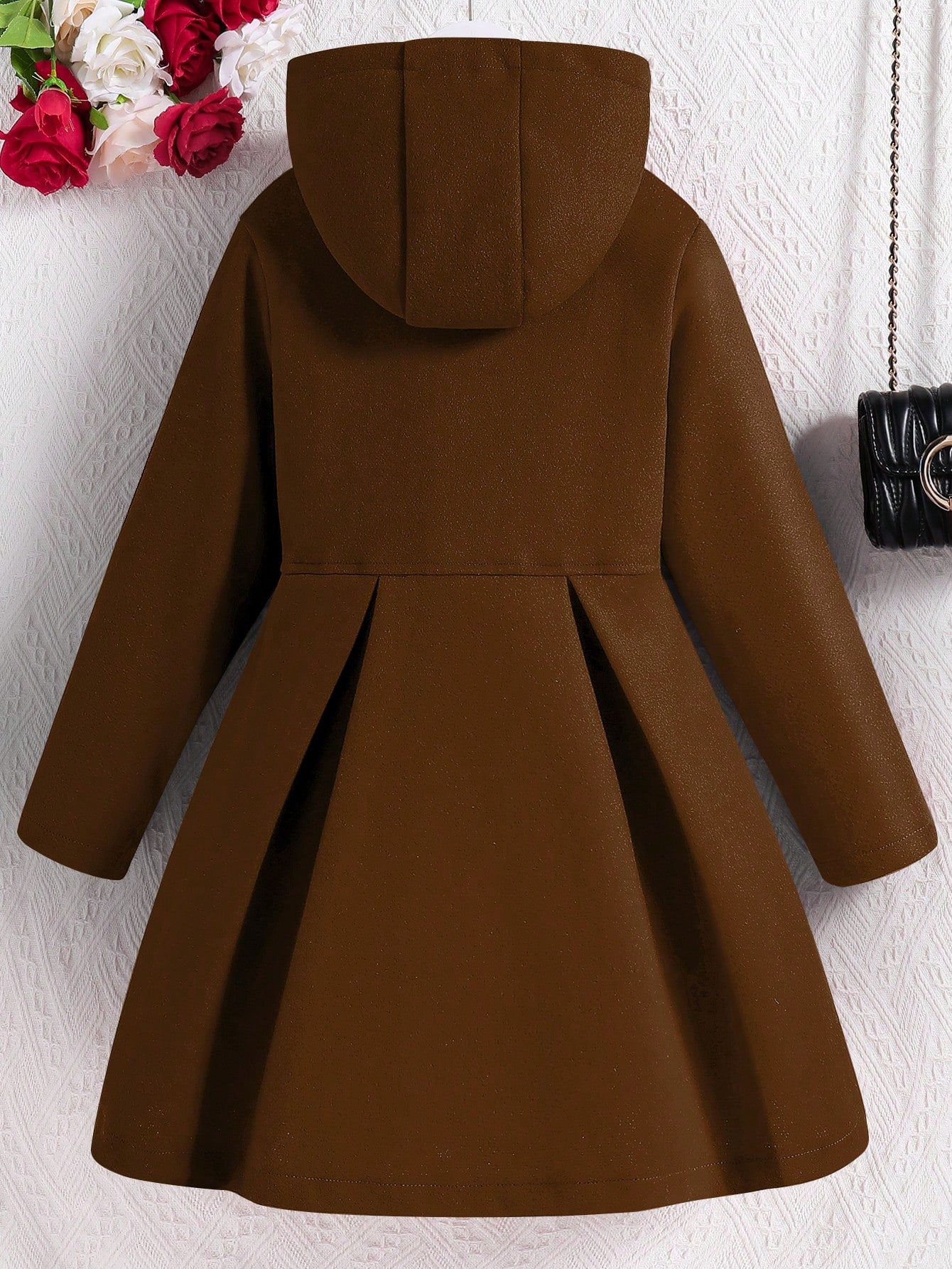 Girls' Red Ruffle Trim Hooded Overcoat