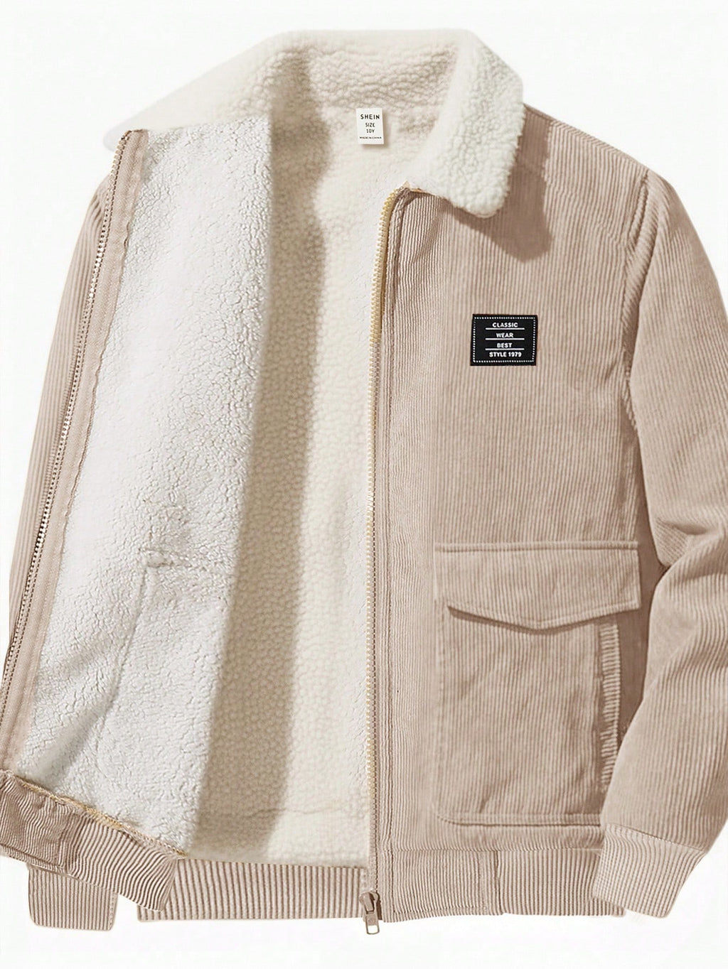 Veste Baseball Garçon Beige Velours Sherpa