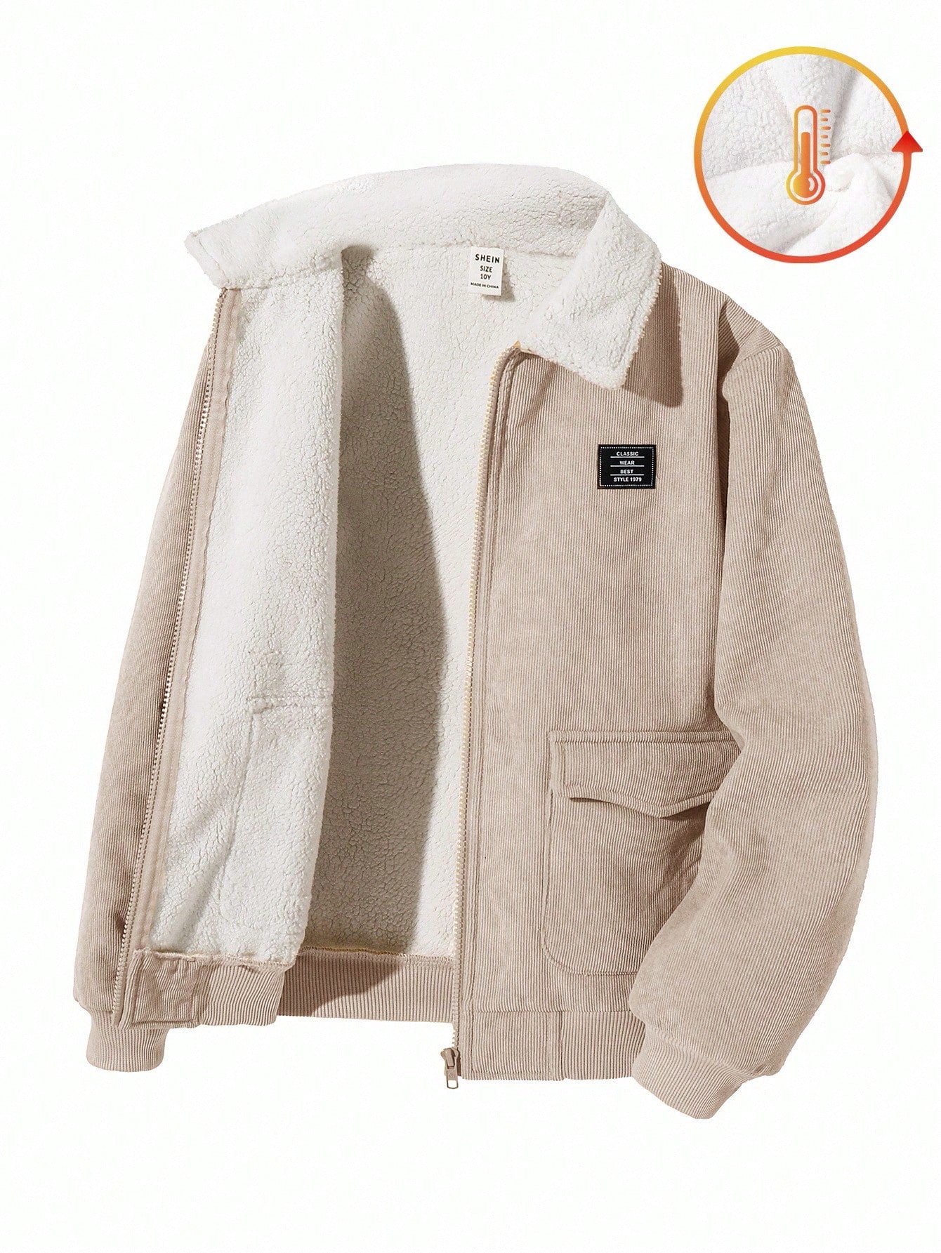Veste Baseball Garçon Beige Velours Sherpa