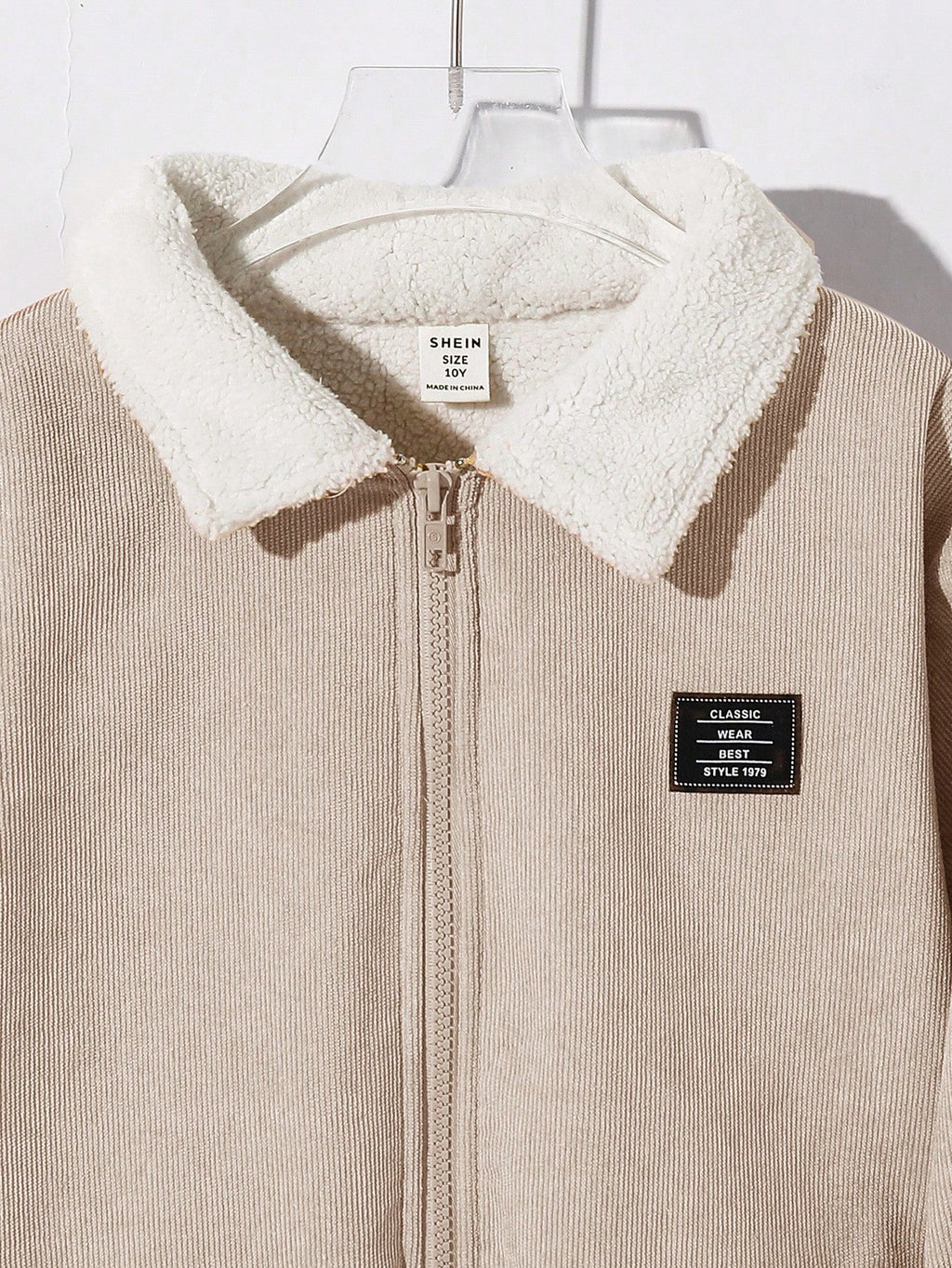 Veste Baseball Garçon Beige Velours Sherpa