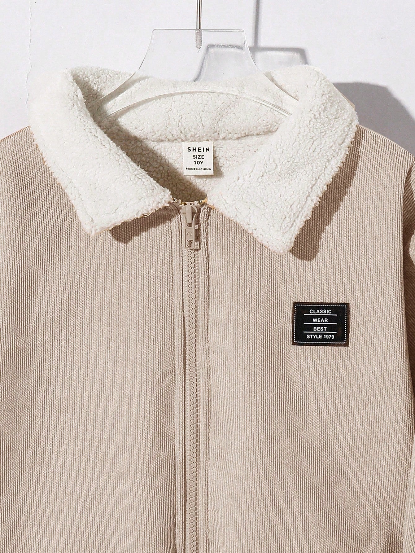 Veste Baseball Garçon Beige Velours Sherpa