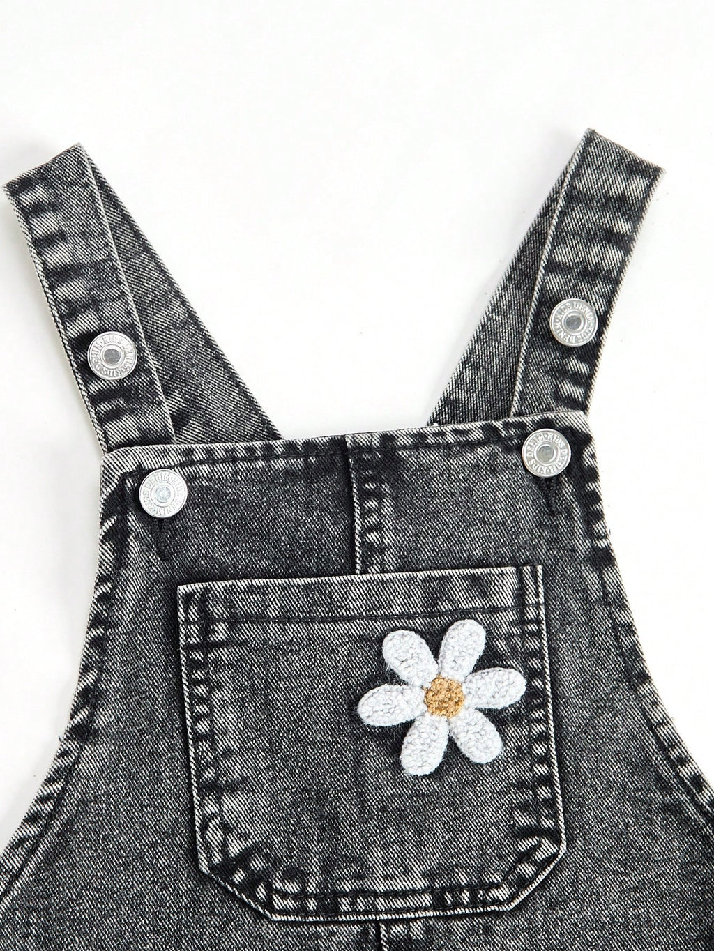 Young Girl 3D Floral Decor Denim Bib Overalls