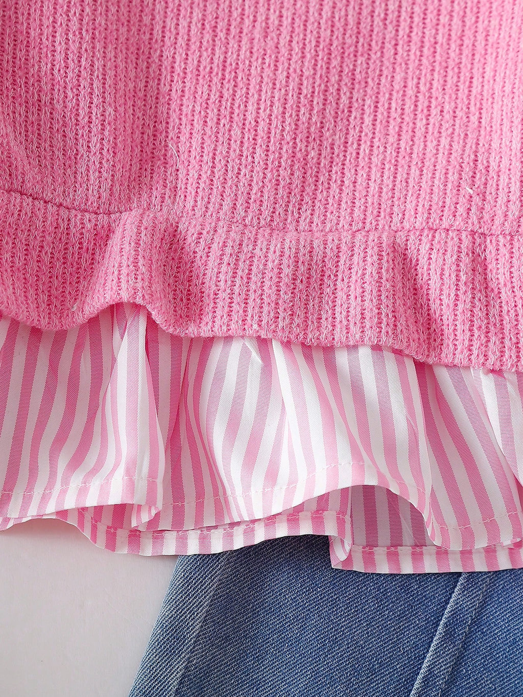Baby Girl Striped Patchwork Long Sleeve Top Denim Pants Set