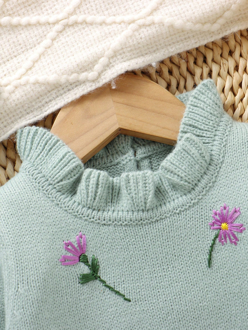Vintaside Baby Girl Dusty Green Floral Romper Set Mint Green