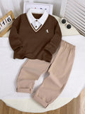 Bambinoo x Playful Pals Boys' Polo Sweatshirt & Khaki Pants Set