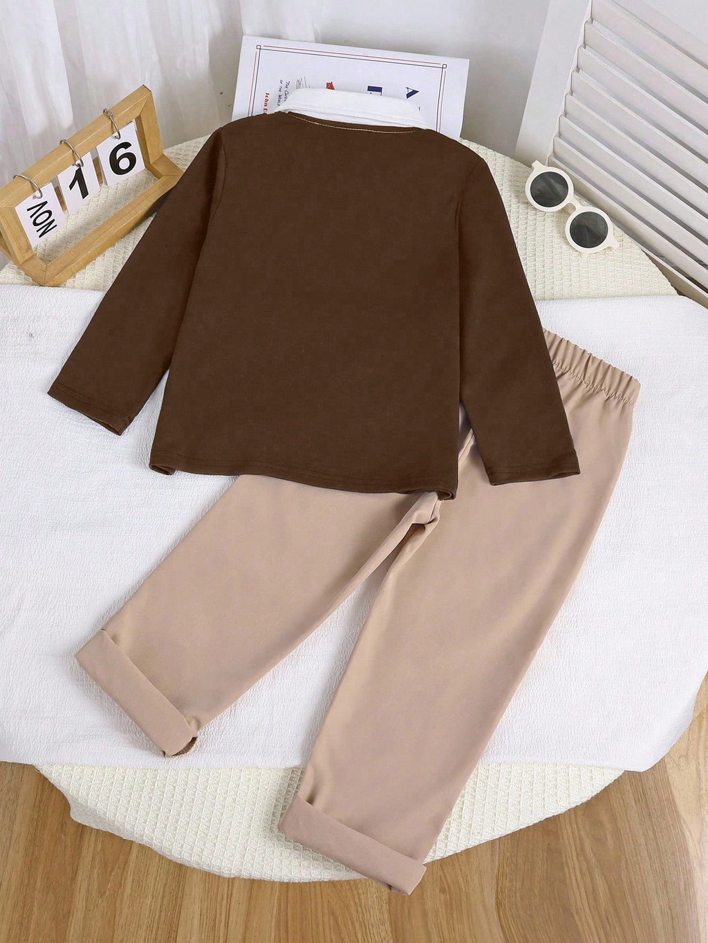 Bambinoo x Playful Pals Boys' Polo Sweatshirt & Khaki Pants Set