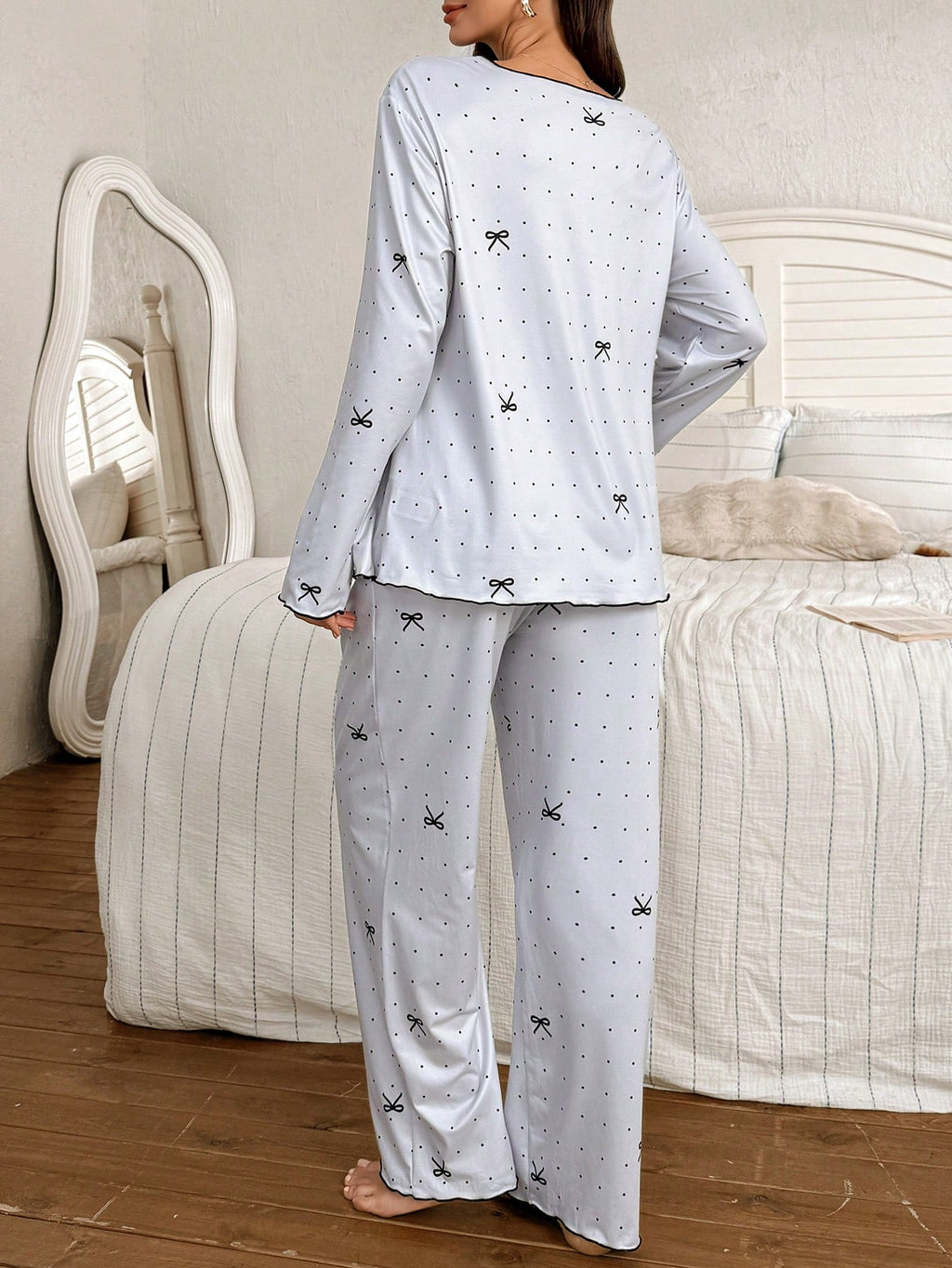 Moonlight&Mama Polka Dot Bow Nursing Pajama 2-Piece Set