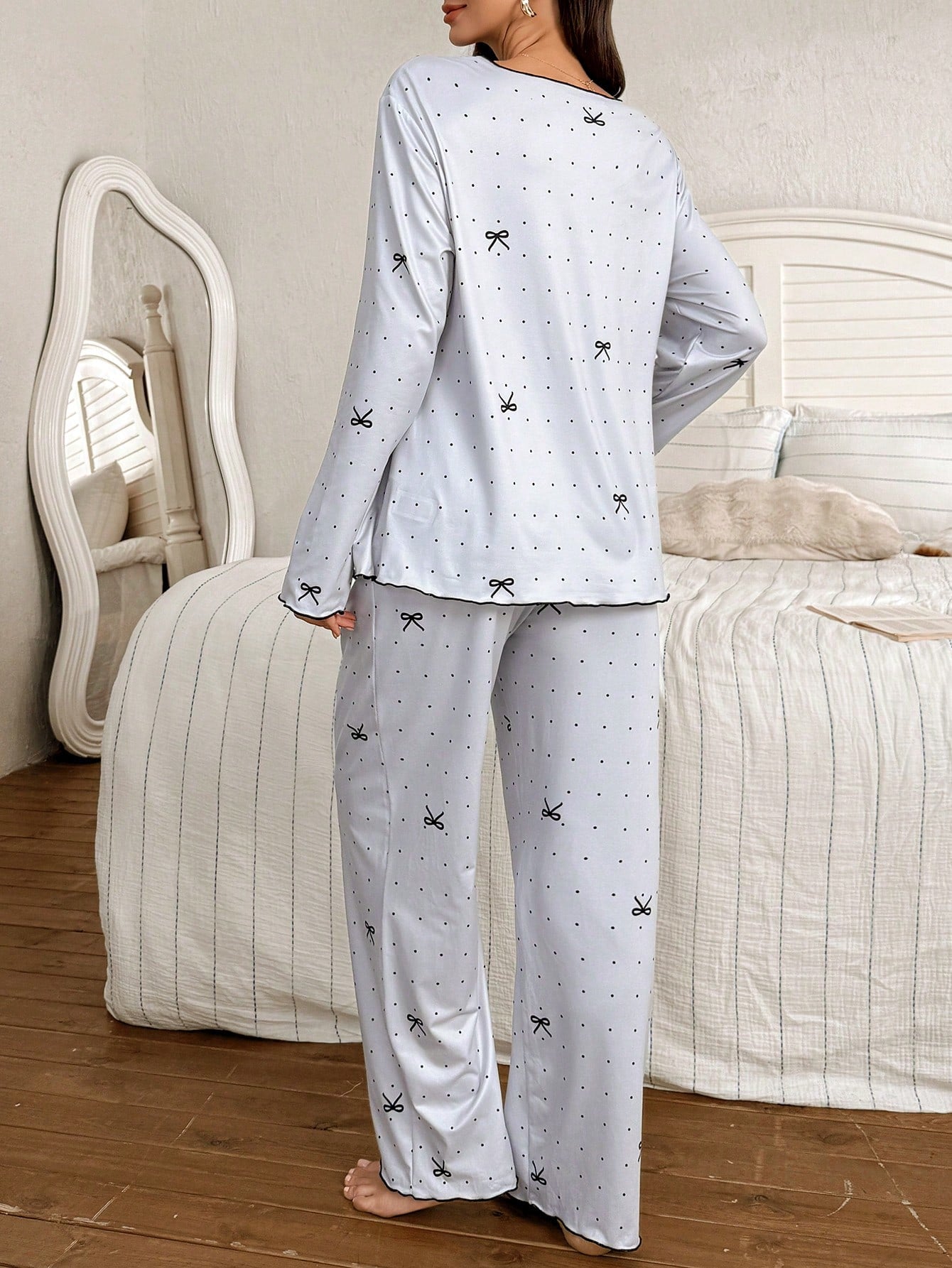 Moonlight&Mama Polka Dot Bow Nursing Pajama 2-Piece Set