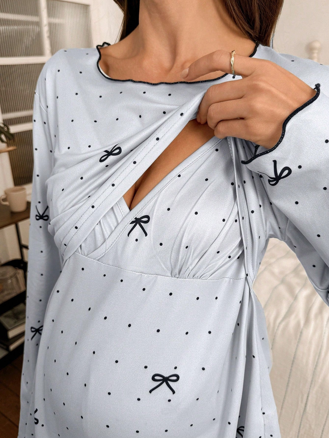 Moonlight&Mama Polka Dot Bow Nursing Pajama 2-Piece Set