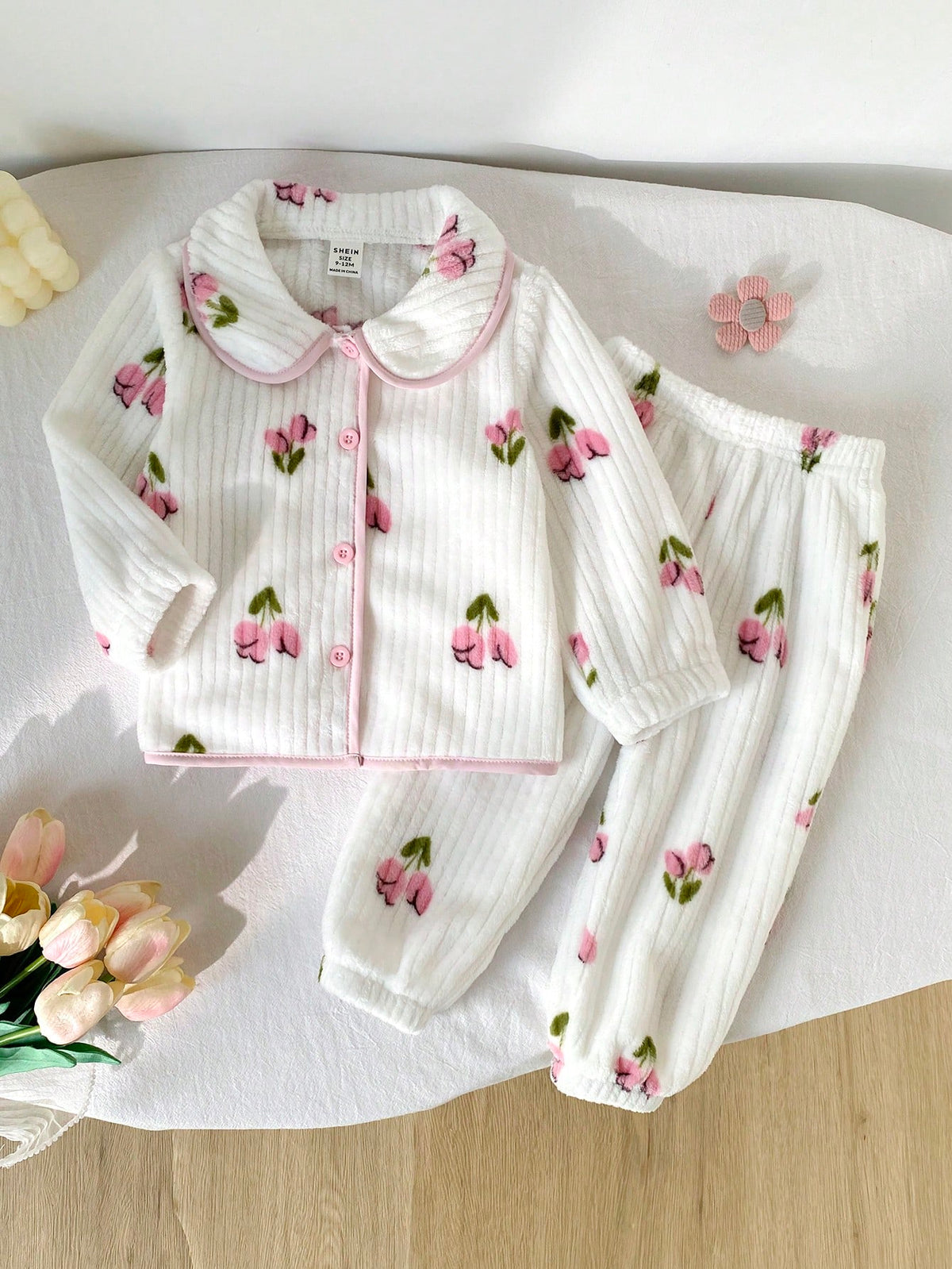 Baby Girl Cherry Print Long Sleeve Top Pants Pajama Set