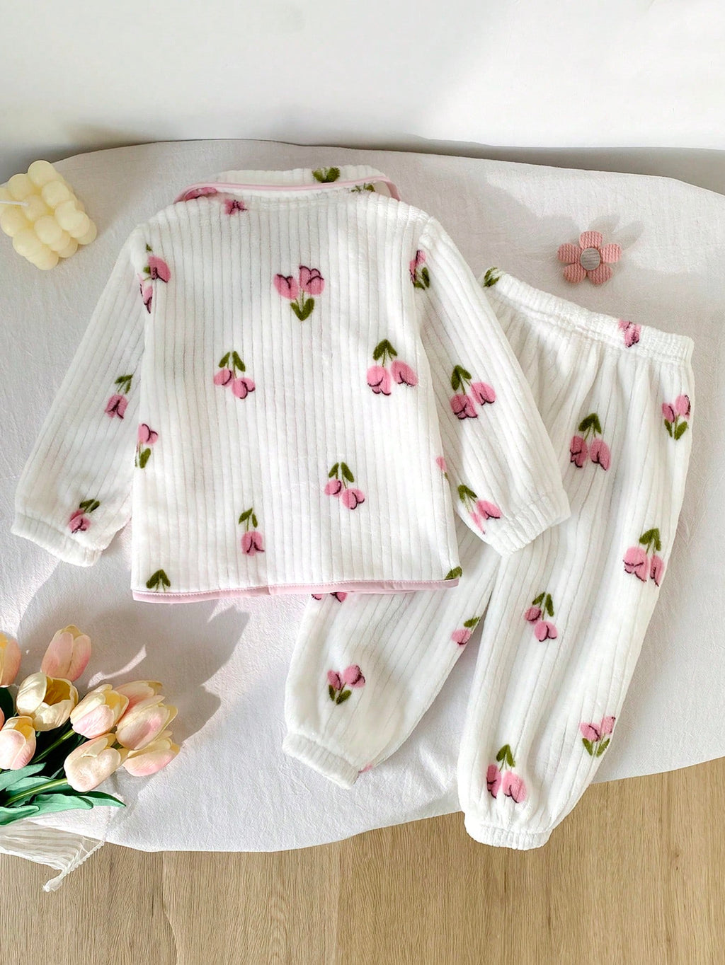 Baby Girl Cherry Print Long Sleeve Top Pants Pajama Set