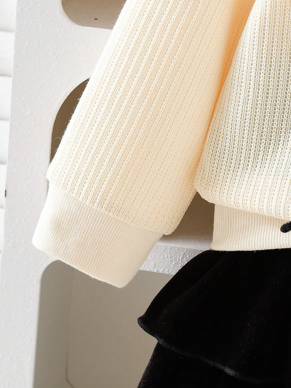 Young Girl Bow Decor Cardigan Jacket Skirt 2 Piece Set Apricot