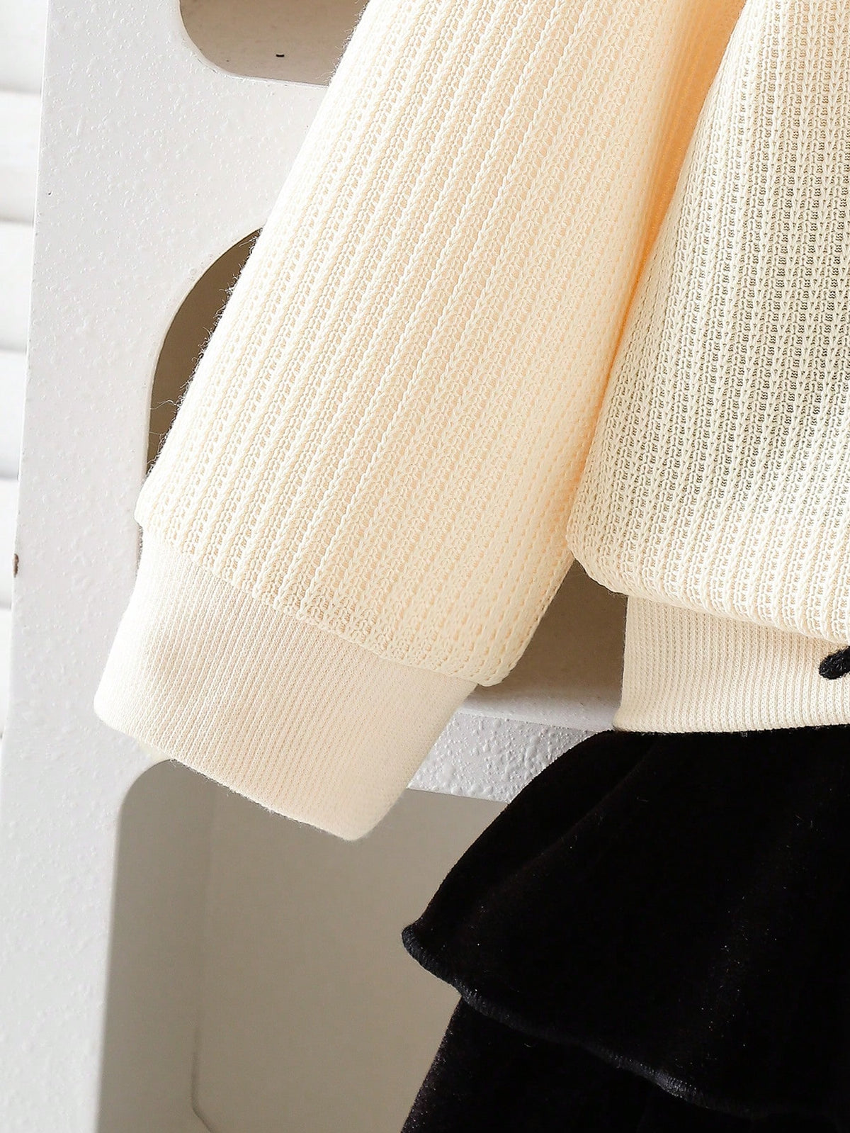 Young Girl Bow Decor Cardigan Jacket Skirt 2 Piece Set Apricot