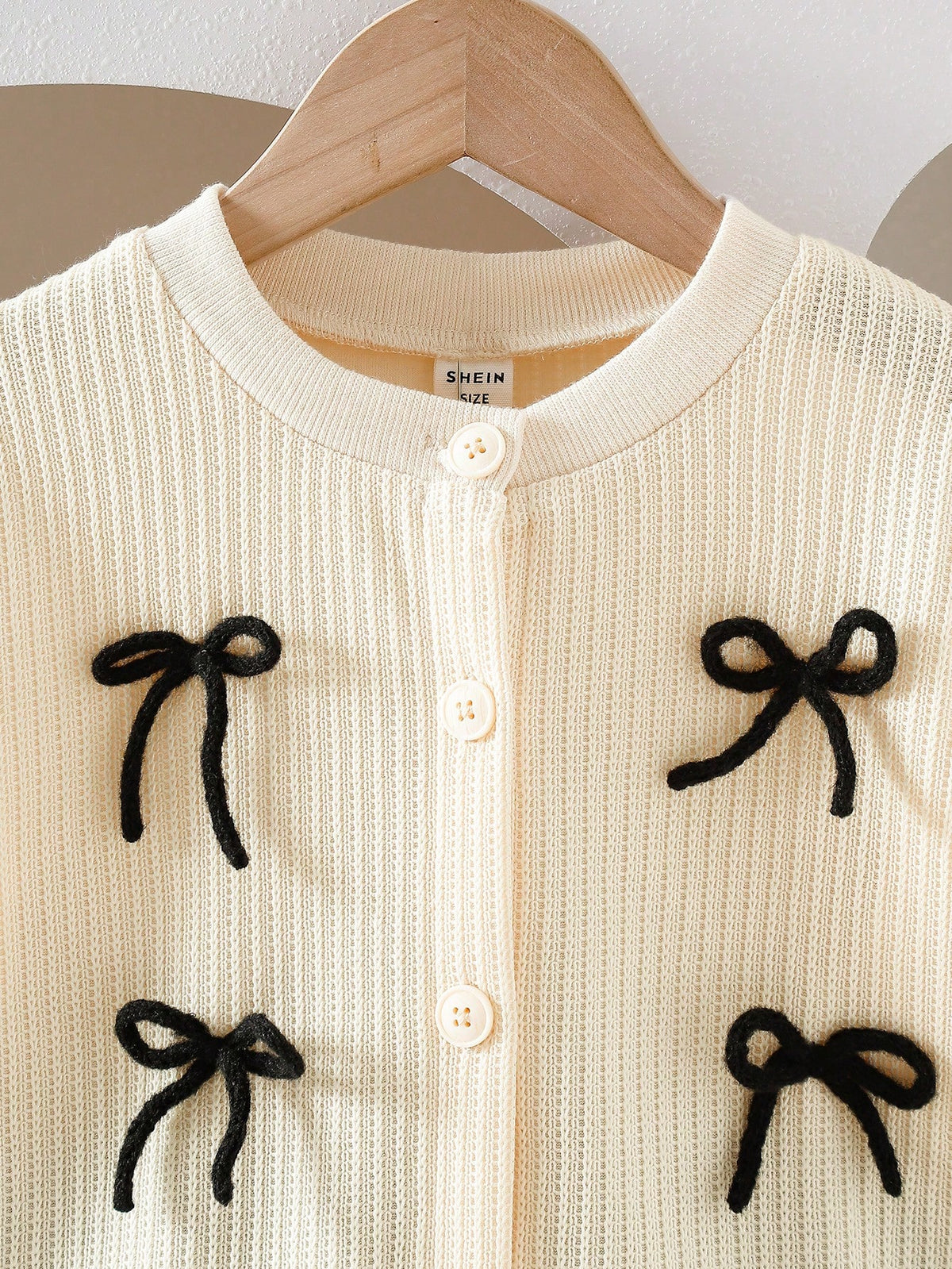 Young Girl Bow Decor Cardigan Jacket Skirt 2 Piece Set Apricot