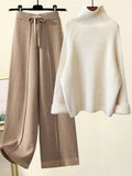 Chiquease Women's Off-White And Apricot Ribbed Knit Sweater Set