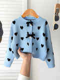 Girls' Heart Pattern Bow Cardigan