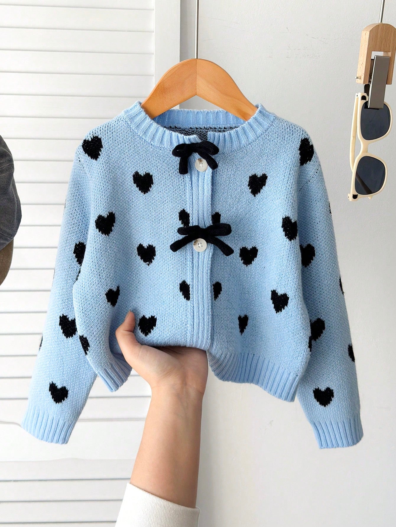 Girls' Heart Pattern Bow Cardigan