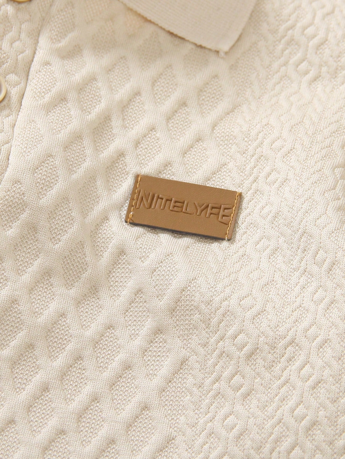 Polo Garçon Beige Texture Losange Patch Cuir