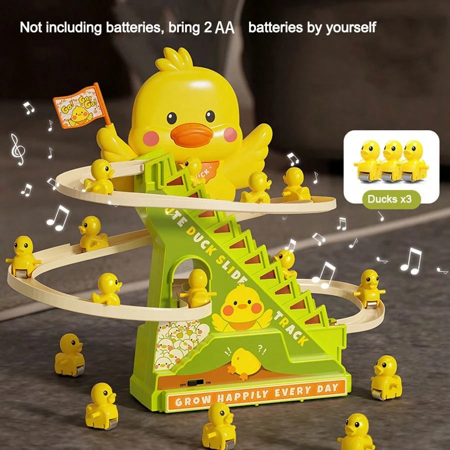 Children's Duck Slide Track Toy with Automatic Stair Climbing, Lights & Music Multicolor