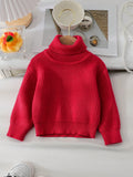 Baby Girls' Solid Color Turtleneck Knit Sweater Red