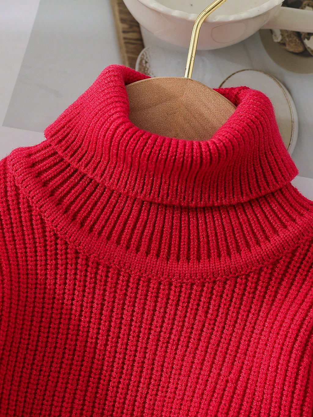 Baby Girls' Solid Color Turtleneck Knit Sweater Red