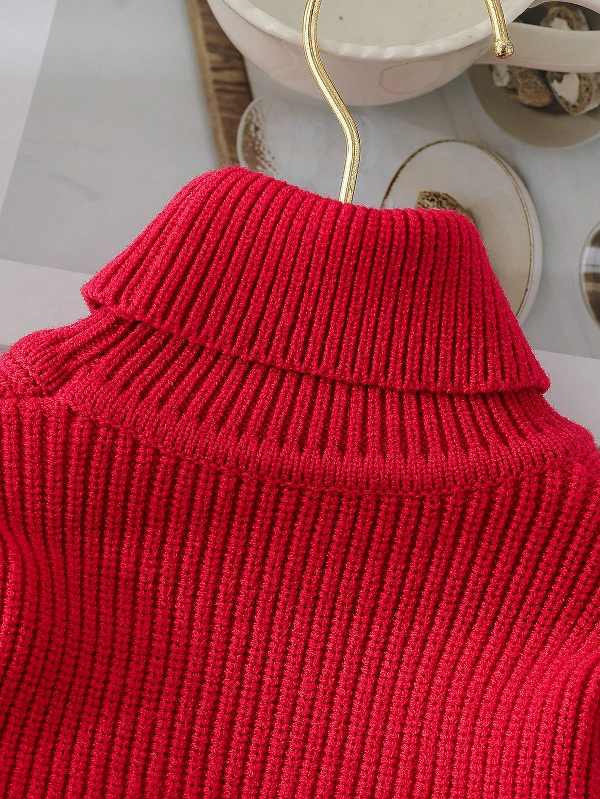 Baby Girls' Solid Color Turtleneck Knit Sweater Red