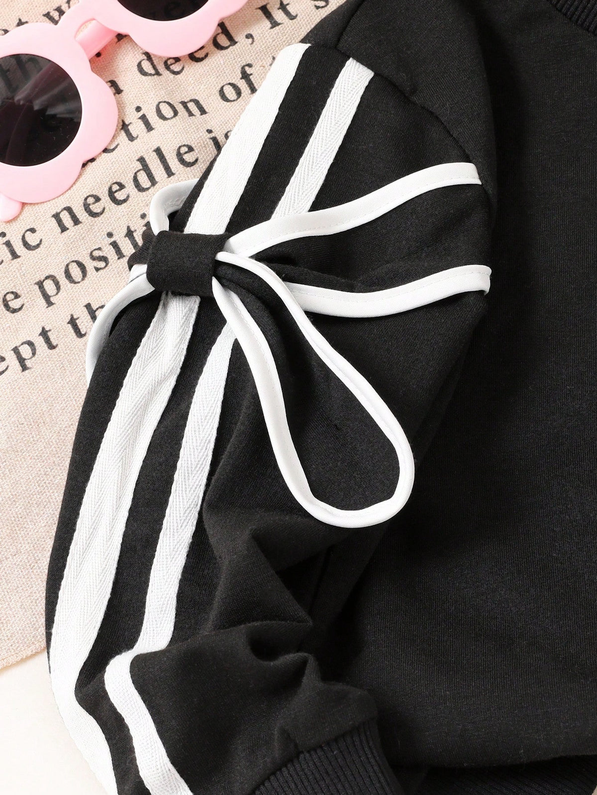 Tween Girl Striped Bow Decor Top Rib Flare Pant 2 Piece Set