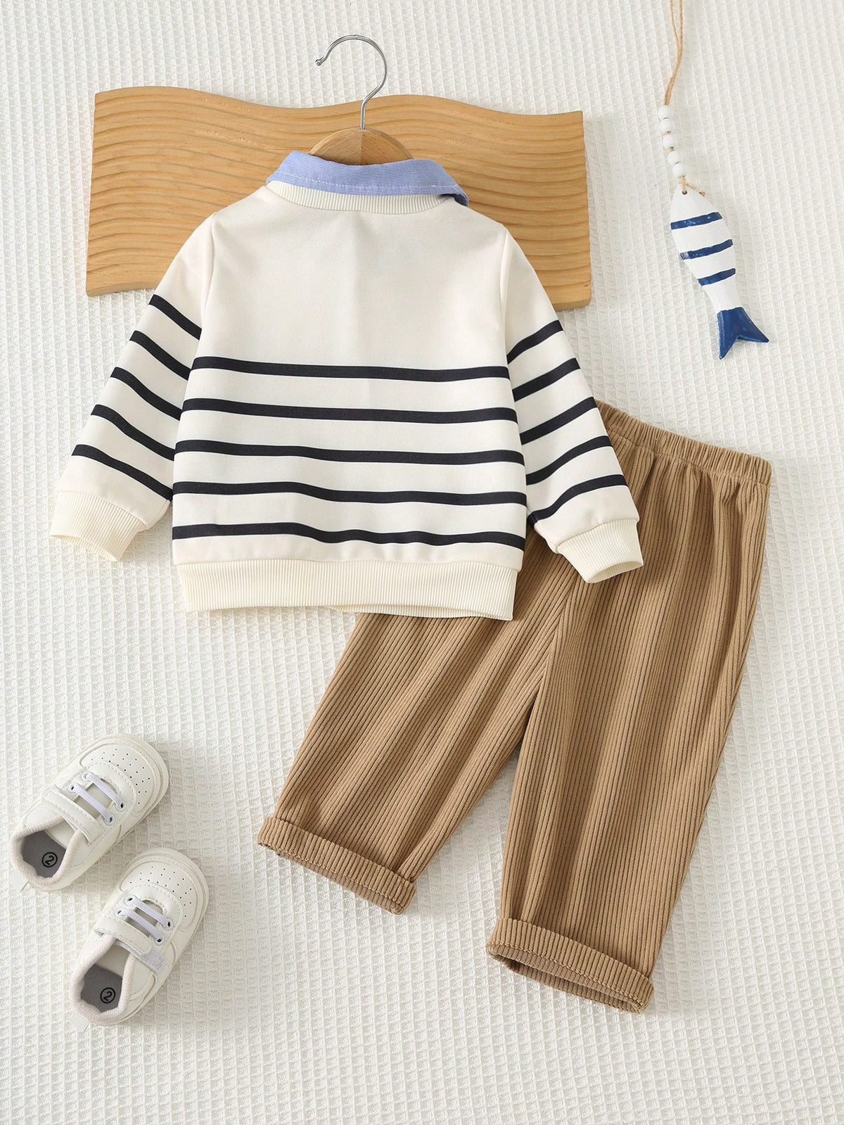 Ensemble 2 pièces garçon Bambinoo x Cozy Pixies : Sweat-shirt rayé 2-en-1 et pantalon Kaki