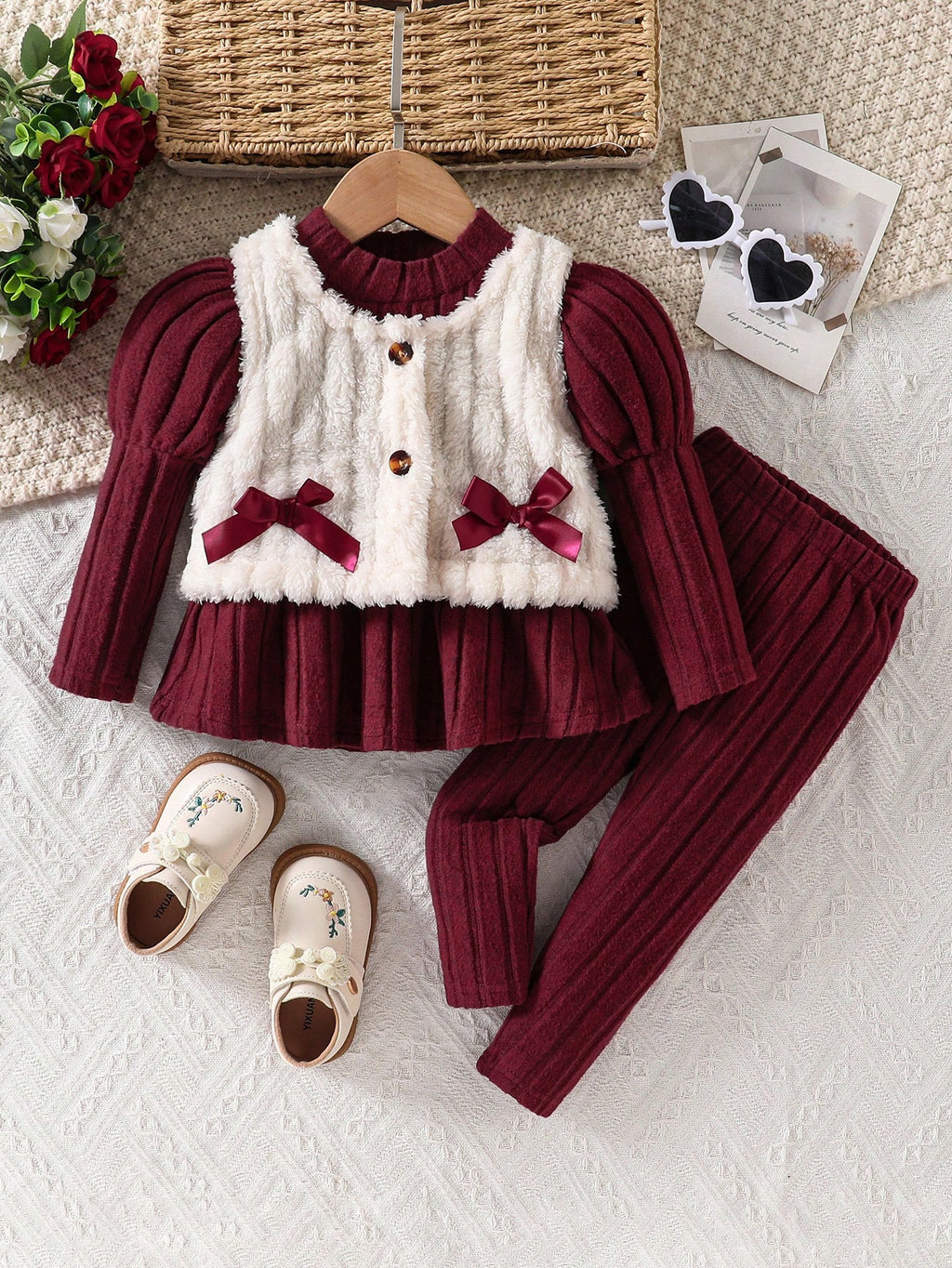 Vintaside Baby Girl Red Vest Dress Set Multicolor