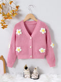 Girls' Pink Flower Applique Strawberry Cardigan