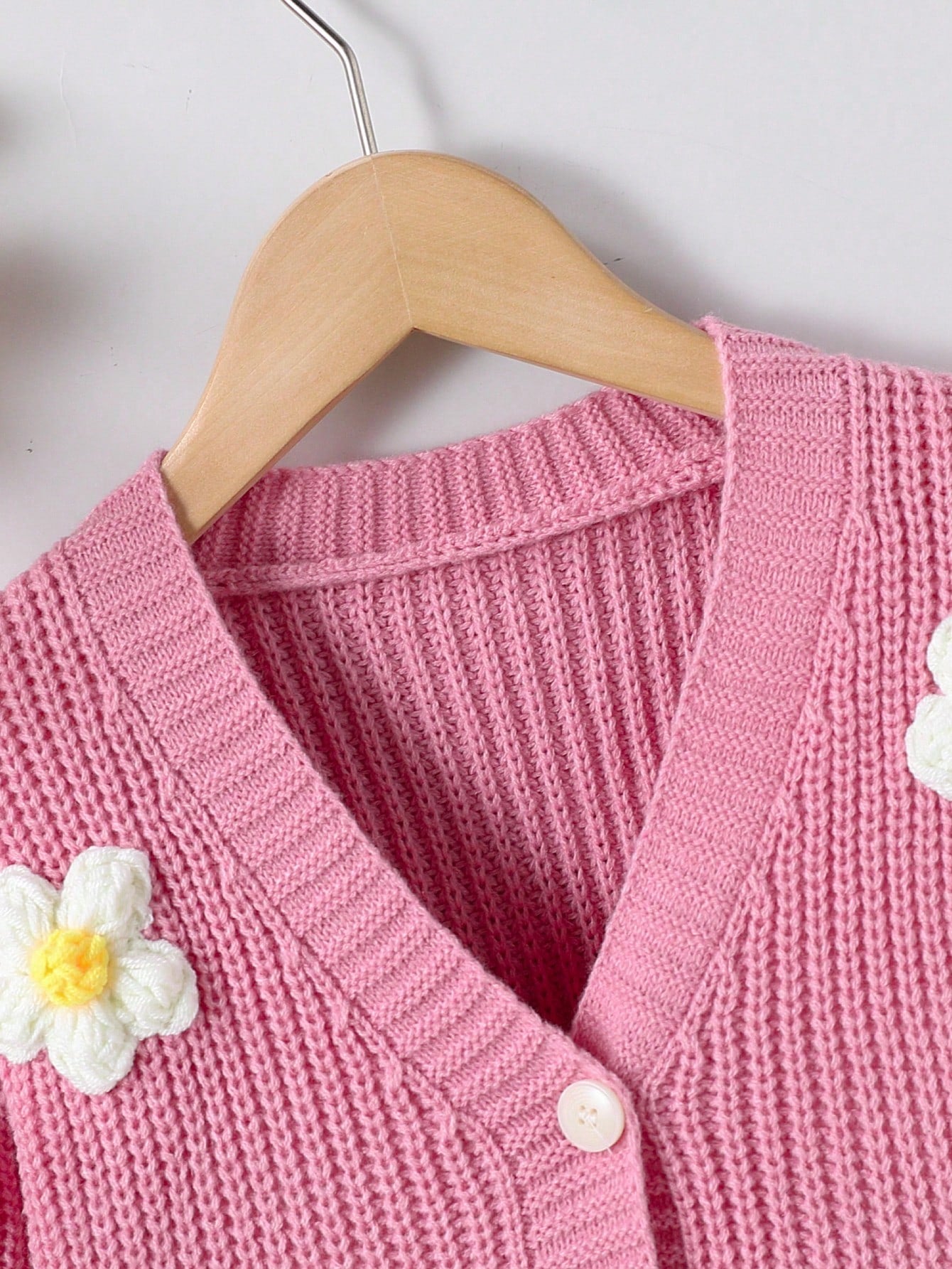 Girls' Pink Flower Applique Strawberry Cardigan