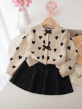 Ensemble Fille Cardigan Cœur Jacquard & Jupe Plissée