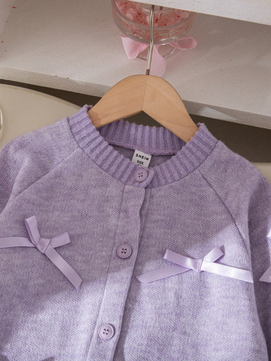 Young Girl Bow Decor Cardigan Denim Flare Pant 2 Piece Set