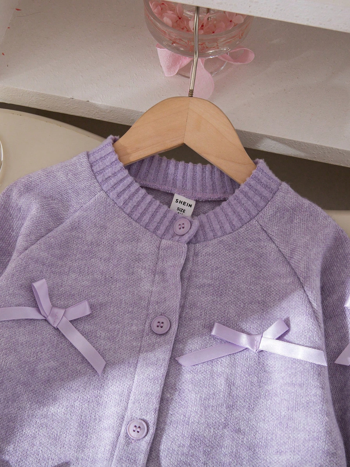 Young Girl Bow Decor Cardigan Denim Flare Pant 2 Piece Set