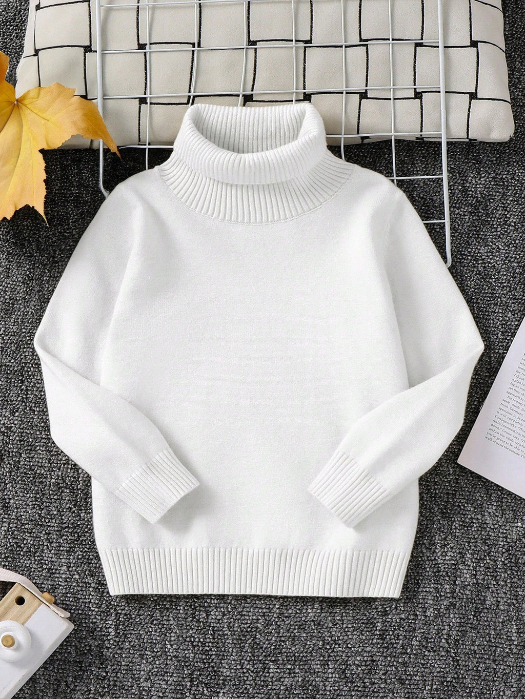 Boys' White Turtleneck Sweater