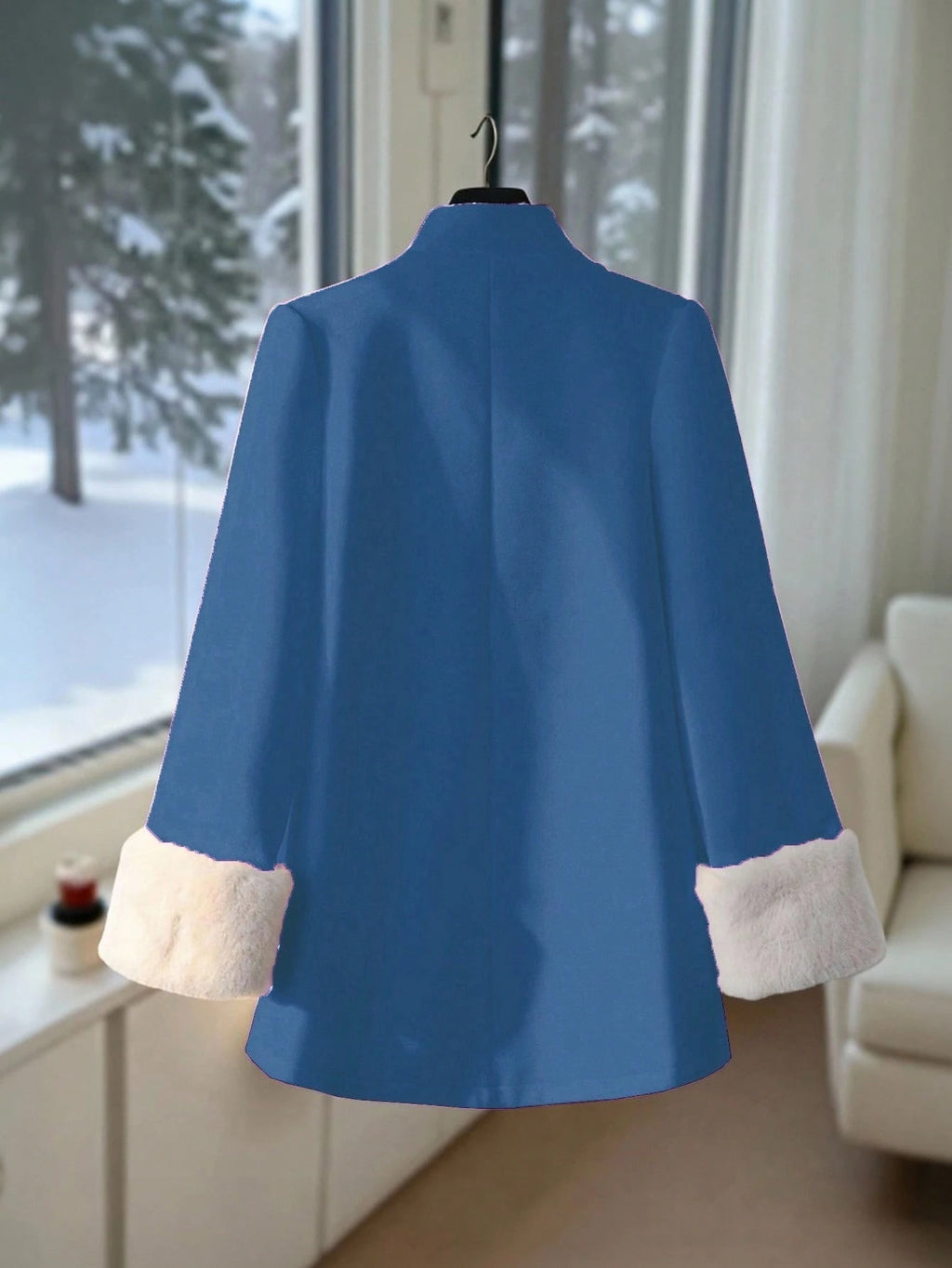 GlowEve Women's Bow-Decor Patchwork Faux-Fur Cuff Woolen Coat