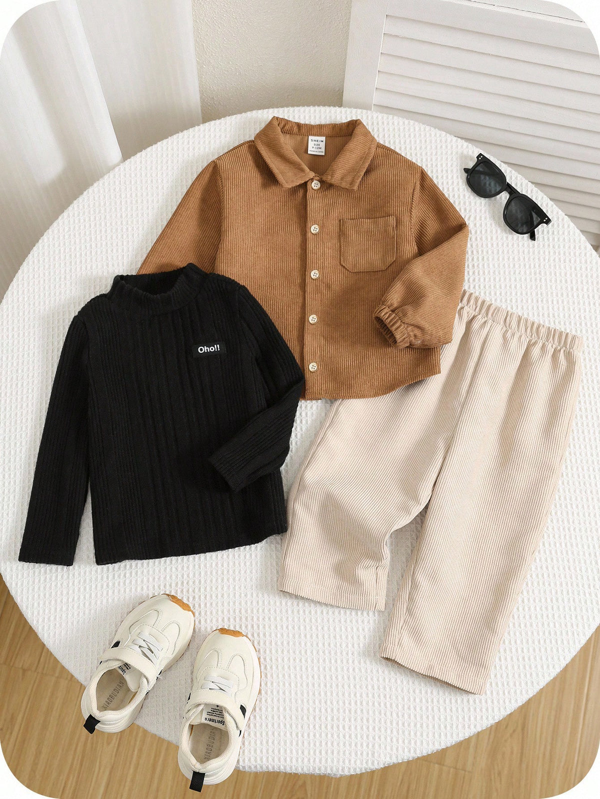 Ensemble veste en velours côtelé, T-shirt et pantalon Bambinoo x Playful Pals pour garçon