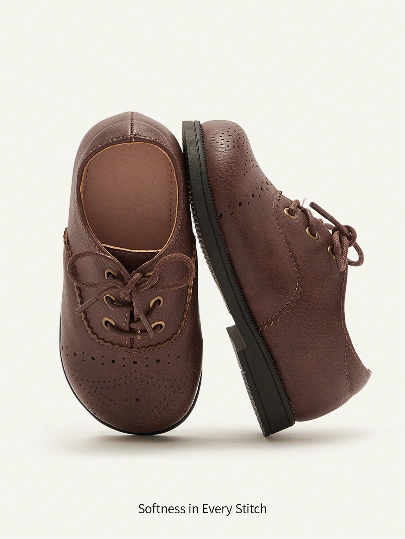 Cozy Pixies Toddler Boys' Black Hollow-Out Soft-Sole Oxford Shoes for Weddings Camel