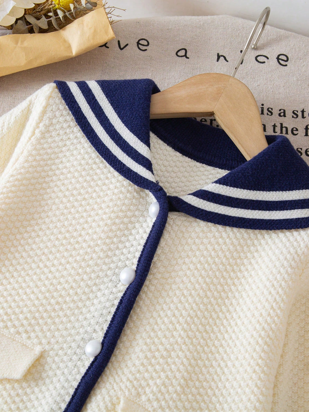 Young Girl Sailor Collar Knitted Cardigan Pleated Skirt 2 Piece Set