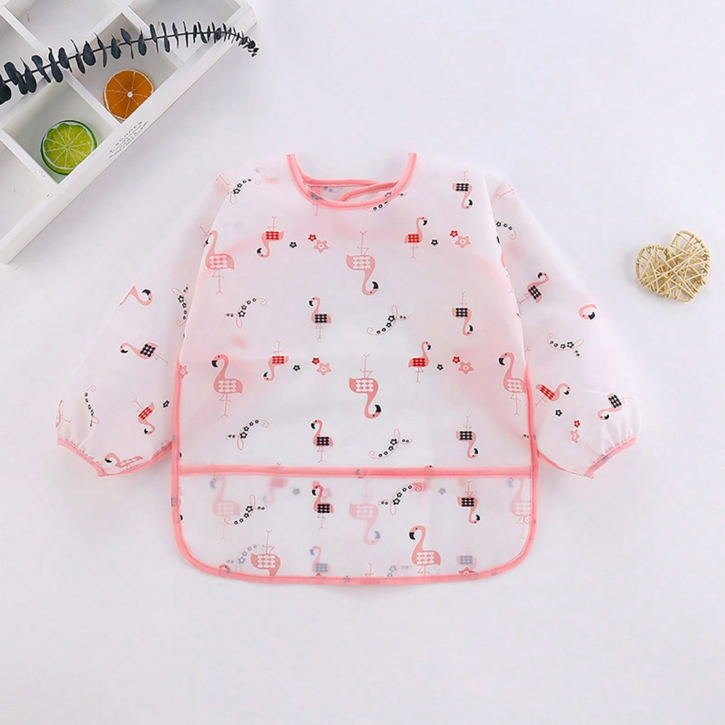 Baby  Cartoon Print Breathable Feeding Bib 1pc - Pink Pink