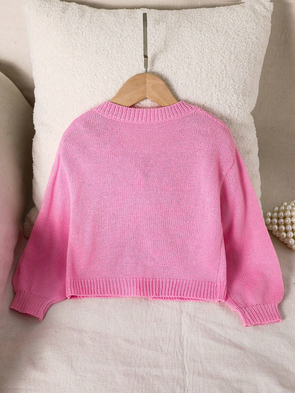 Girls' Bow Decor Knit Sweater