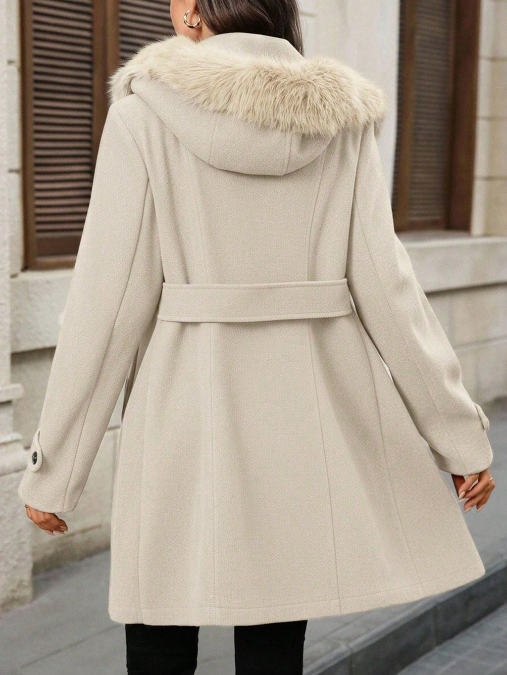 Manteau croisé à capuche LUNE pour femme, couleur abricot