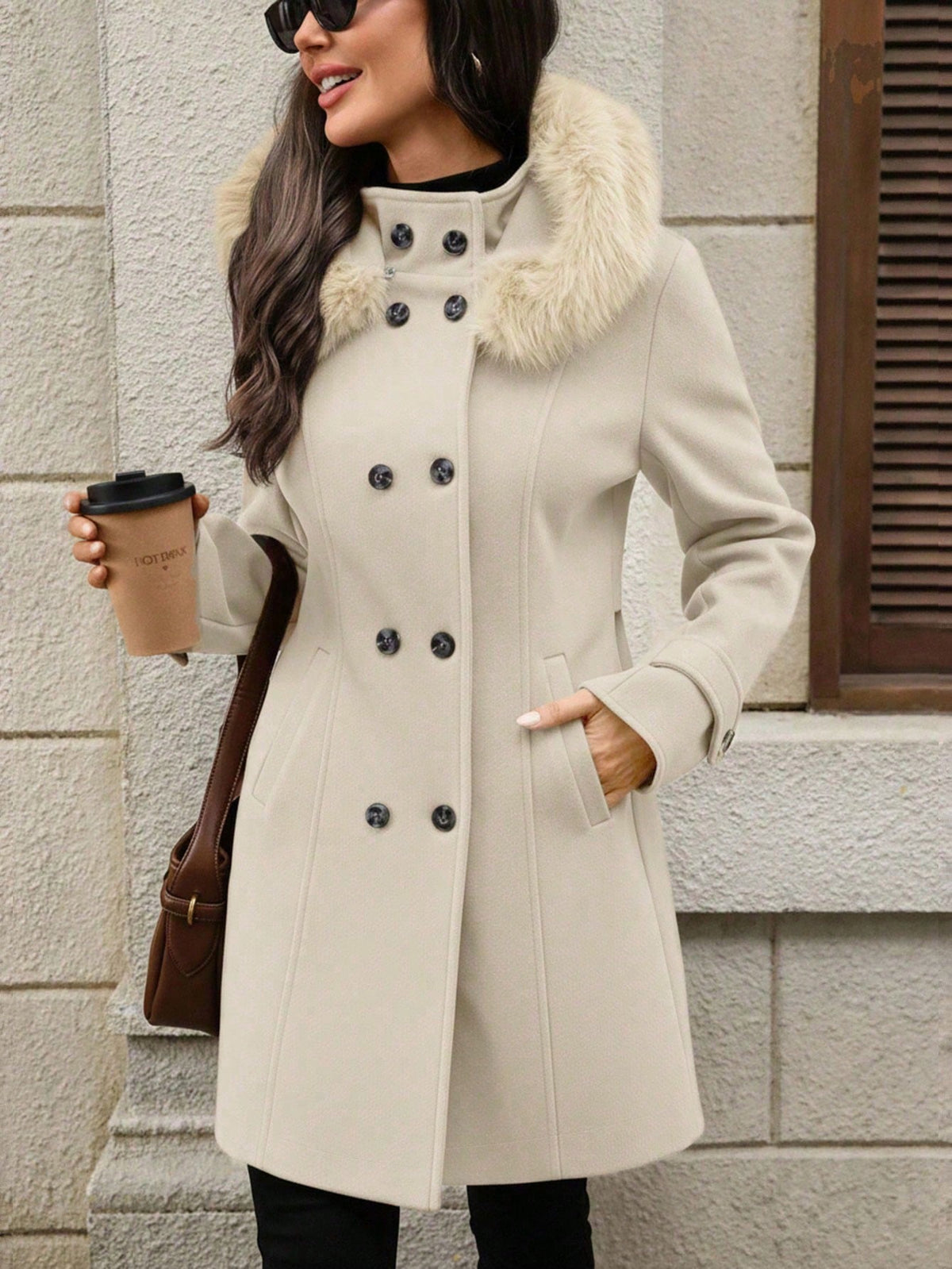 Manteau croisé à capuche LUNE pour femme, couleur abricot