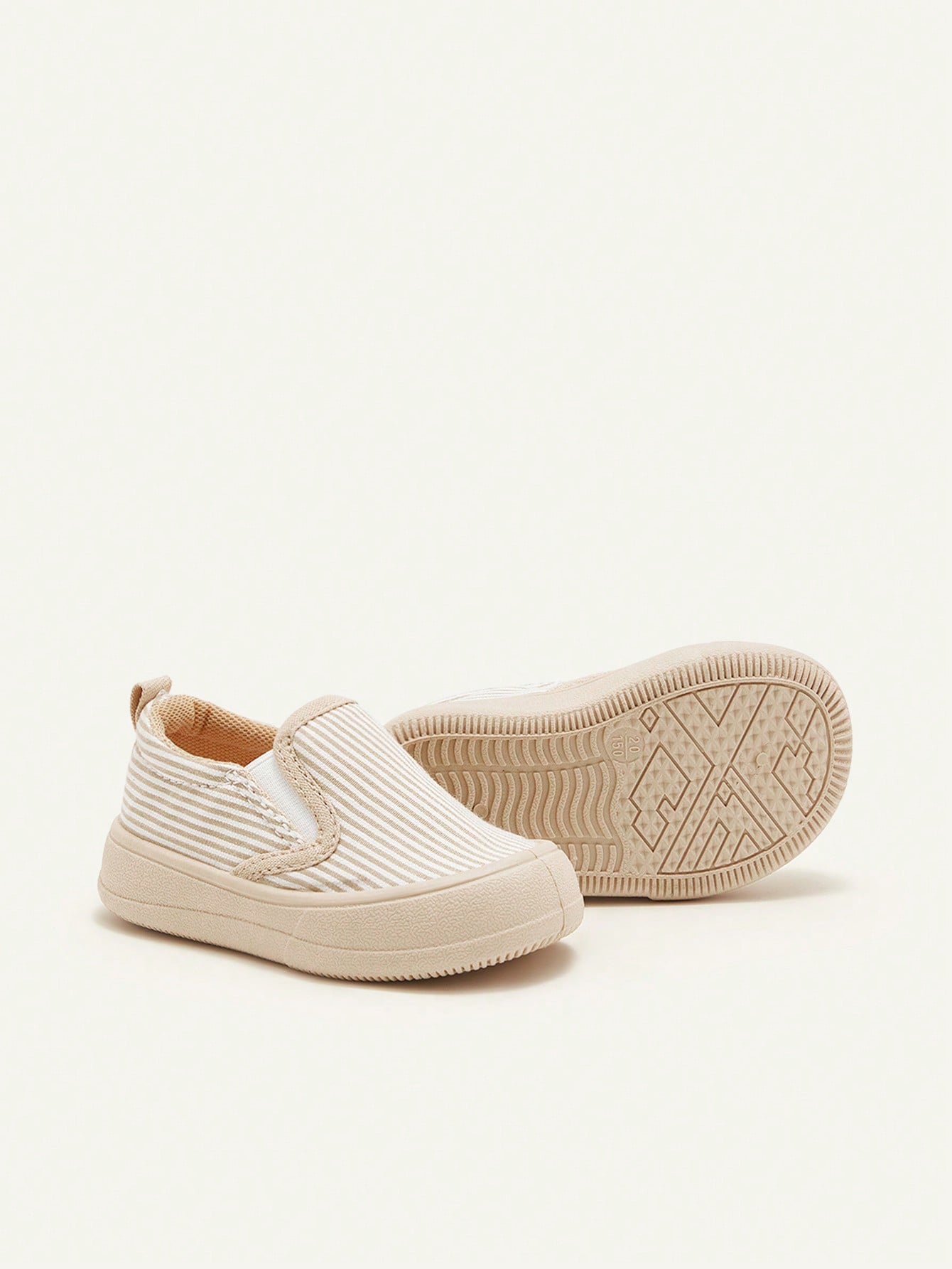 Cozy Pixies Baby Sneakers Khaki Striped Slip-On Comfortable Casual Socks, Daily Wear, Outdoor Sports