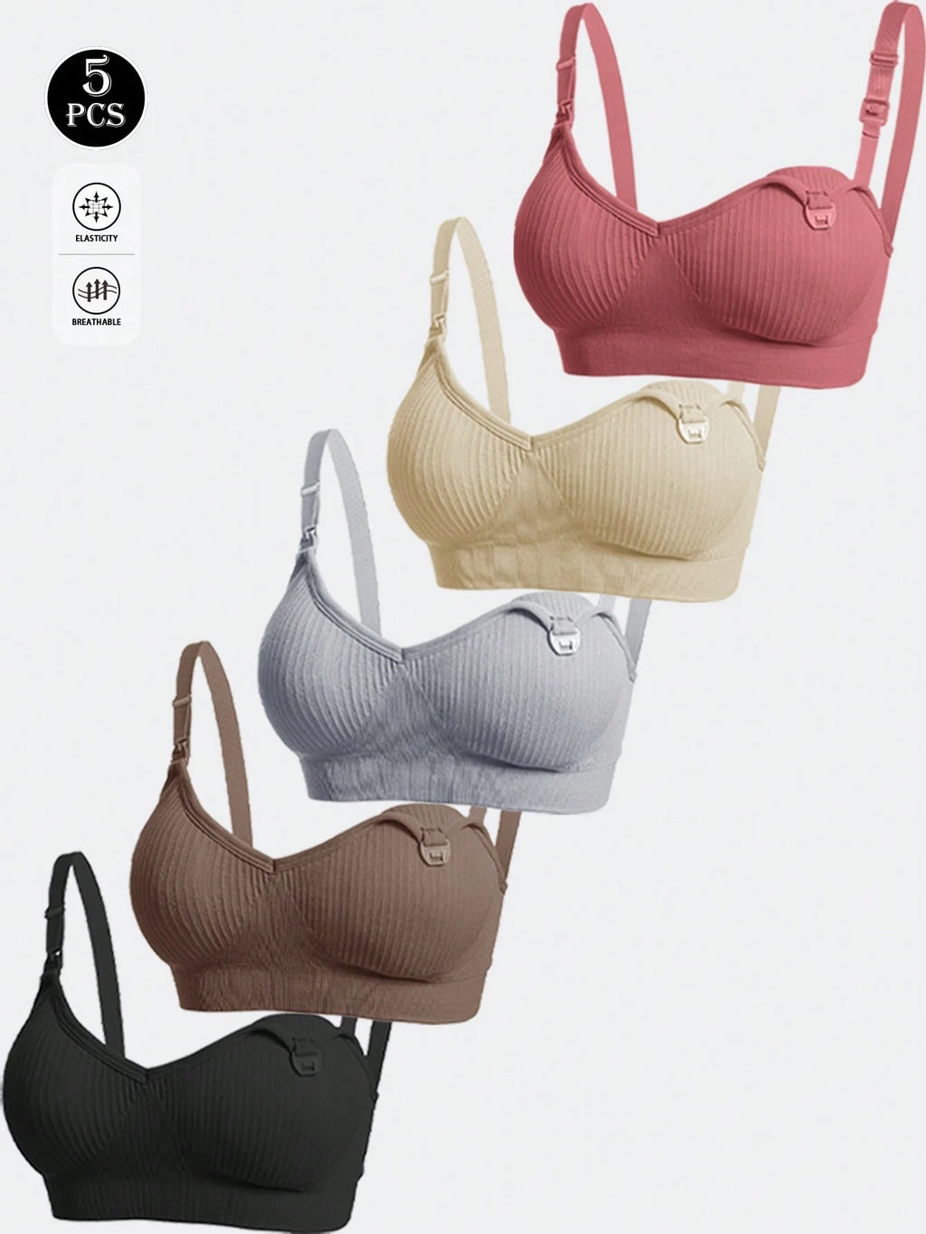 5-Pack Maternity & Front-Closure Nursing Bras with Removable Pads